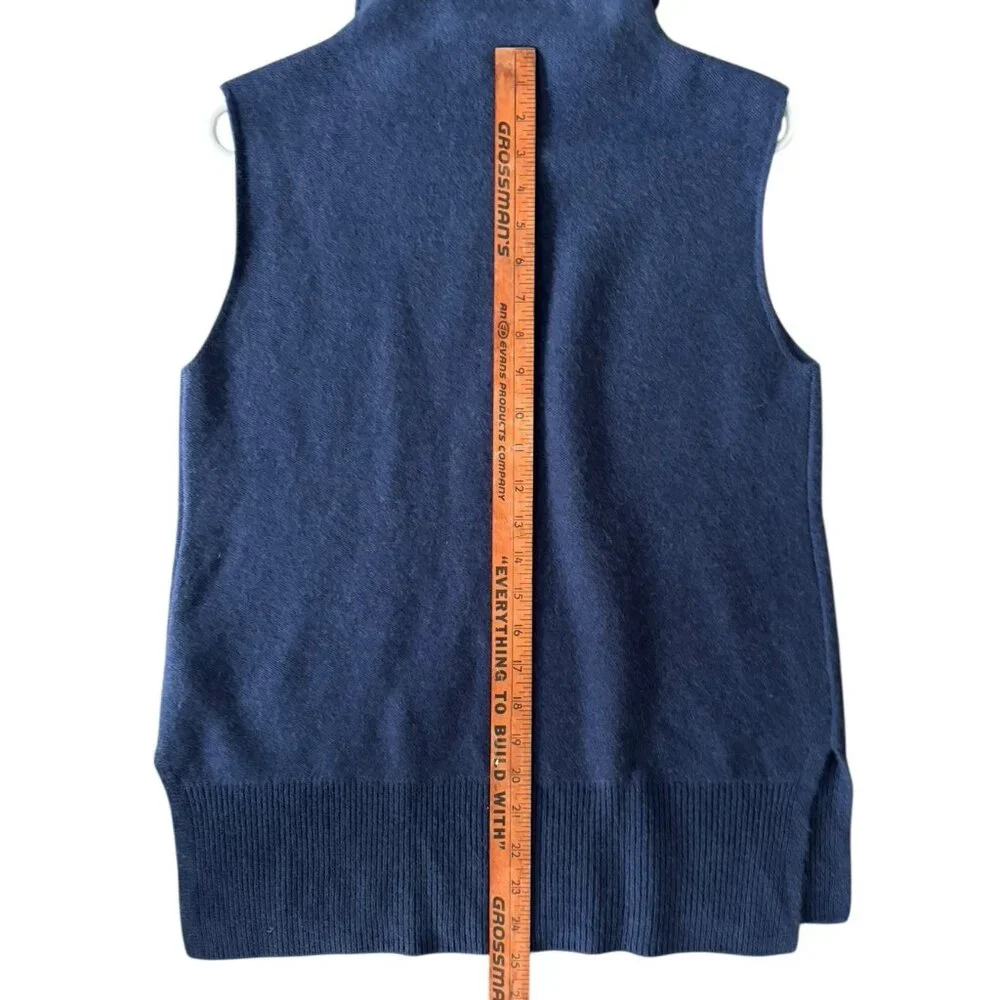 Vince Sweater Womens M Cashmere Blue Sleeveless Turtleneck Sweater Split Side - Picture 7 of 10